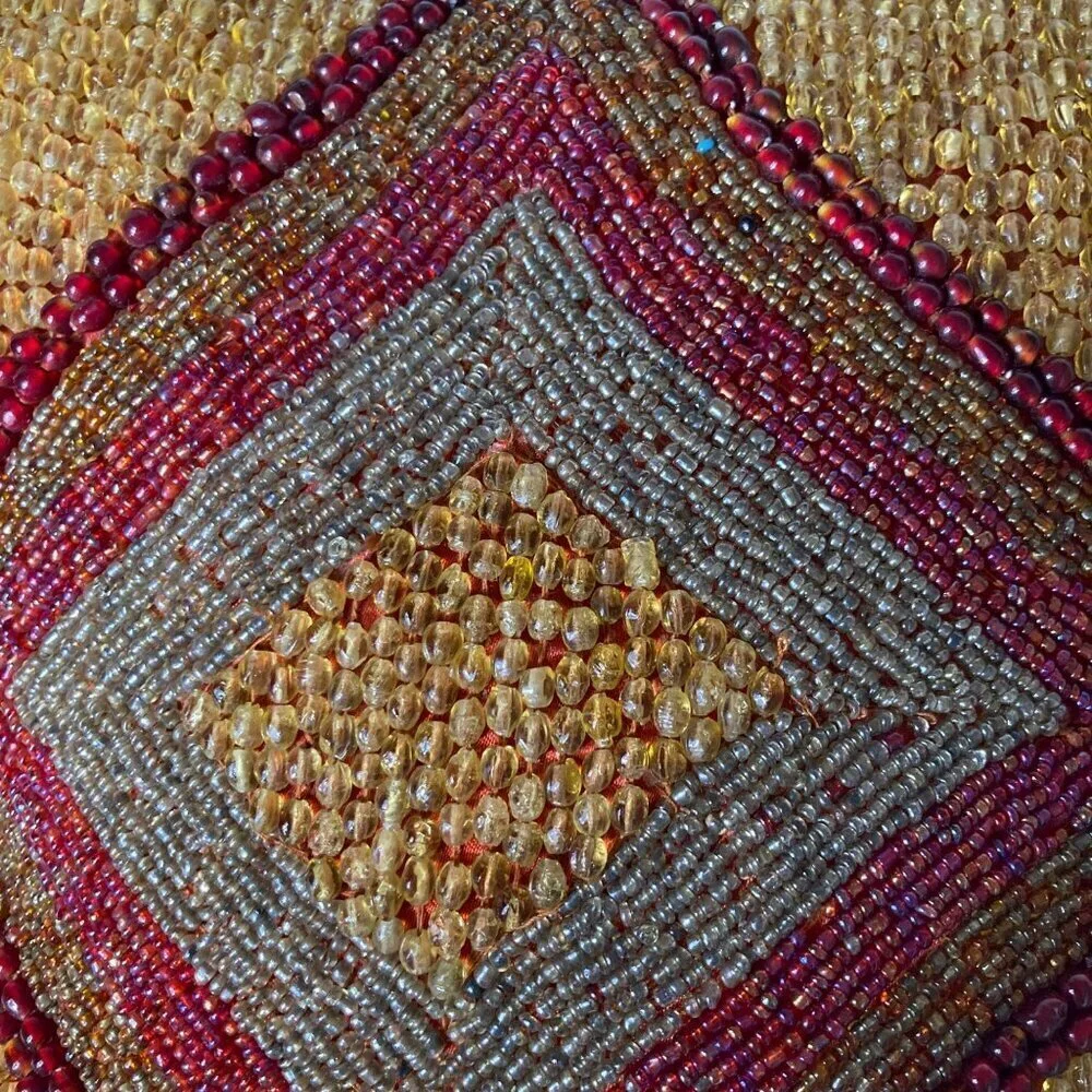 Pier 1 Imports‎ Beaded Luxury Throw Pillow Geometric Red Gold Silver 11 x 11